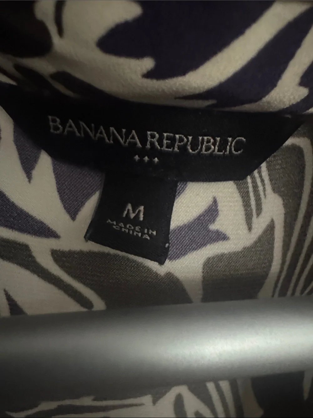 Banana Republic Black and Cream Leaf-Print Tie-Front Blouse